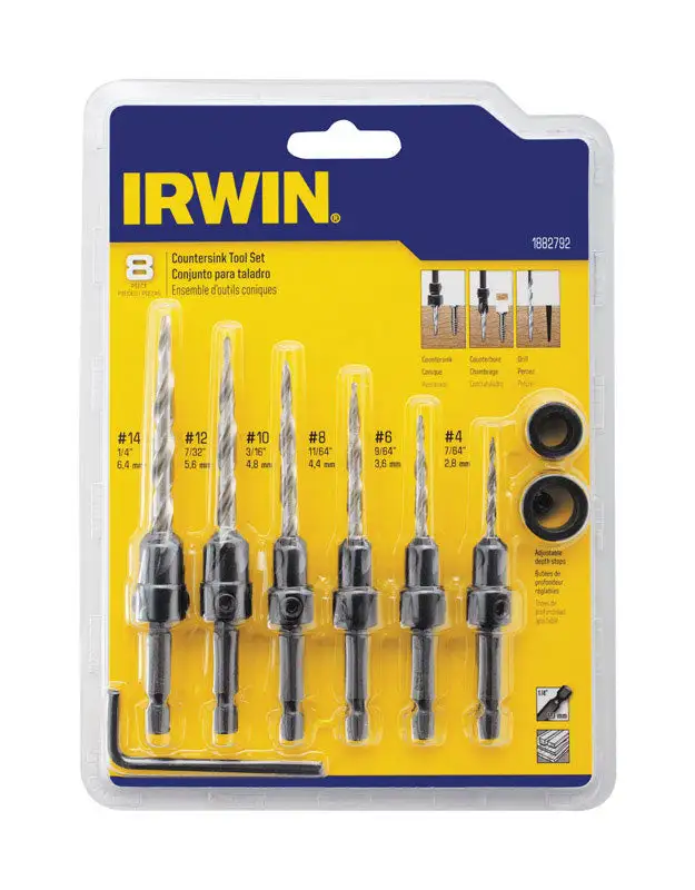 Irwin Multi Size D Steel Wood Countersink 8 Piece Set Professional Woodworking