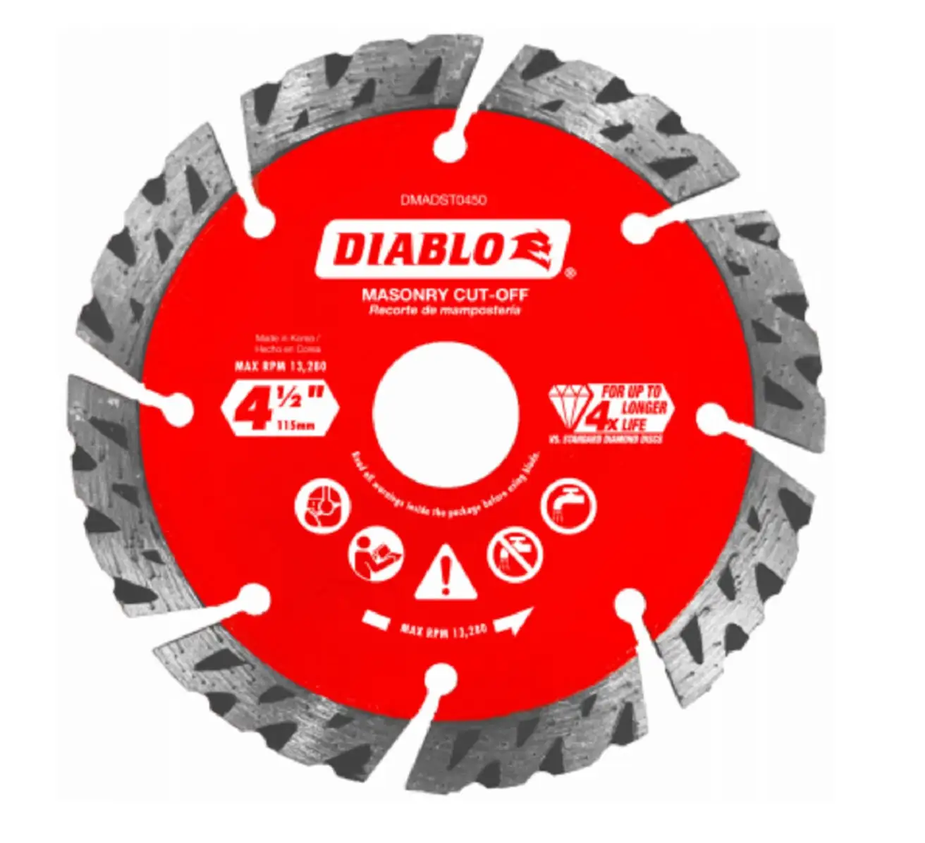 Diablo DMADST0450 Diamond Segmented Turbo Cut-Off Disc 4-1/2 Inch Metal and Masonry