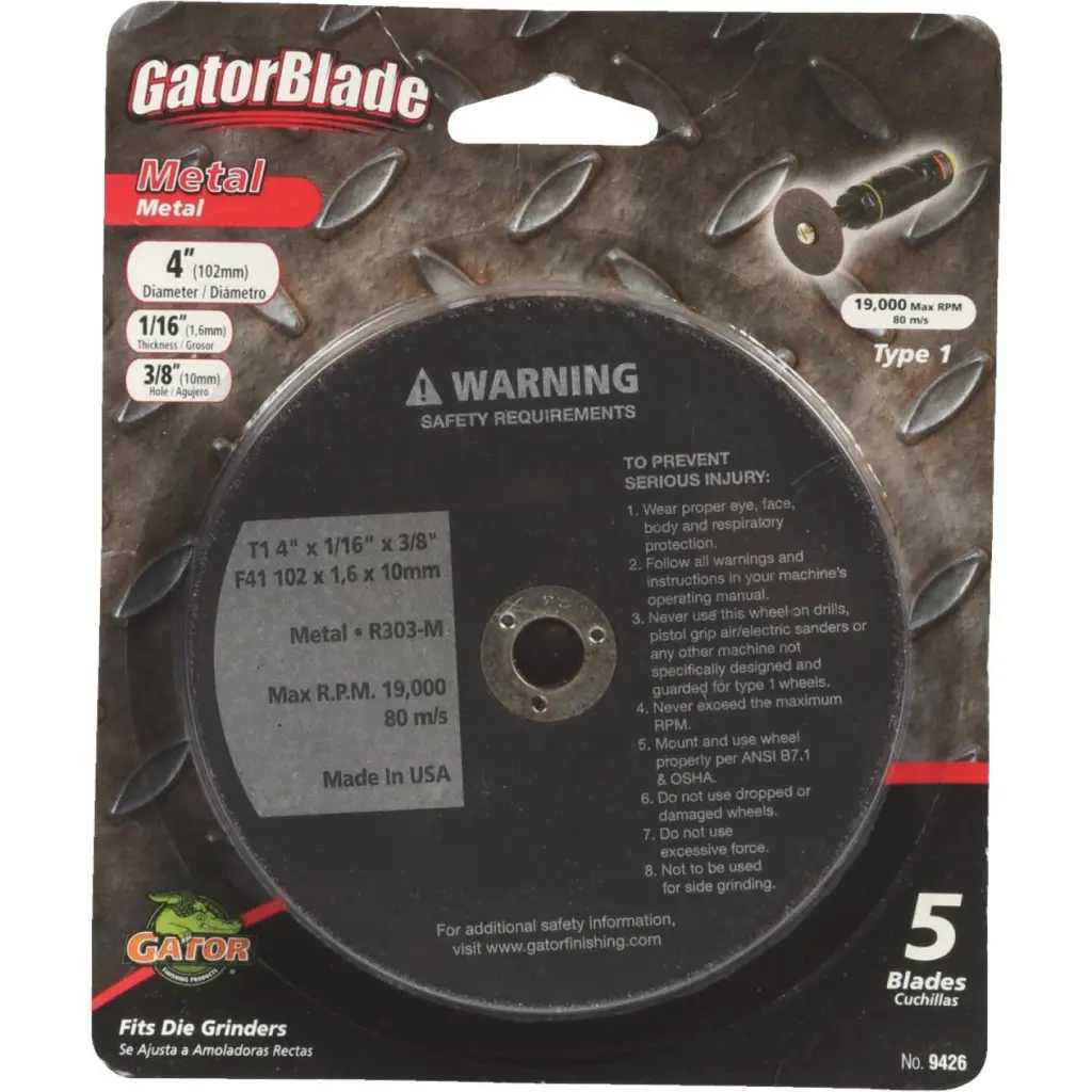 Gator Blade Type 1 4-Inch x 1/16-Inch x 3/8-Inch Metal Cut-Off Wheel 5-Pack