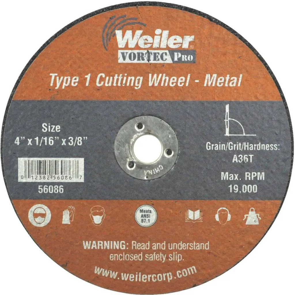 Weiler Vortec Type 1 4 . x 1/16 . x 3/8 . Metal Plastic Cut-Off Wheel Grinding