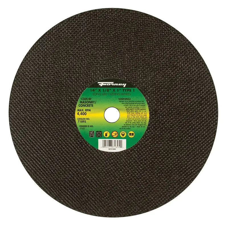 Forney 14 Inch Aluminum Oxide Metal Cutting Wheel - 1 Inch Thickness 1 Piece