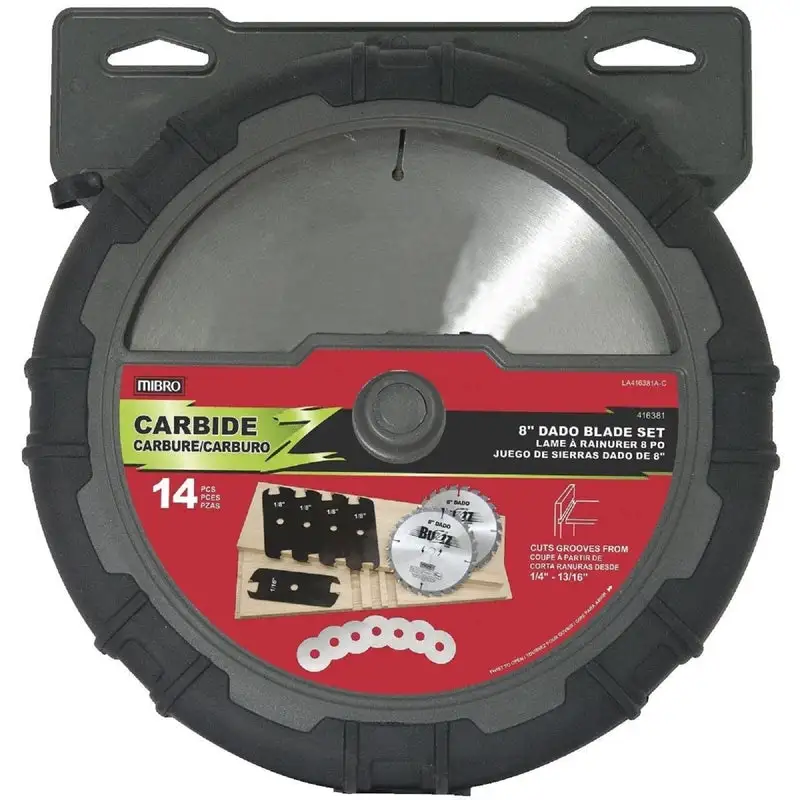 Mibro 8 Inch Diameter x 5/8 Inch Stacking Carbide Dado Blade Set 14 Piece