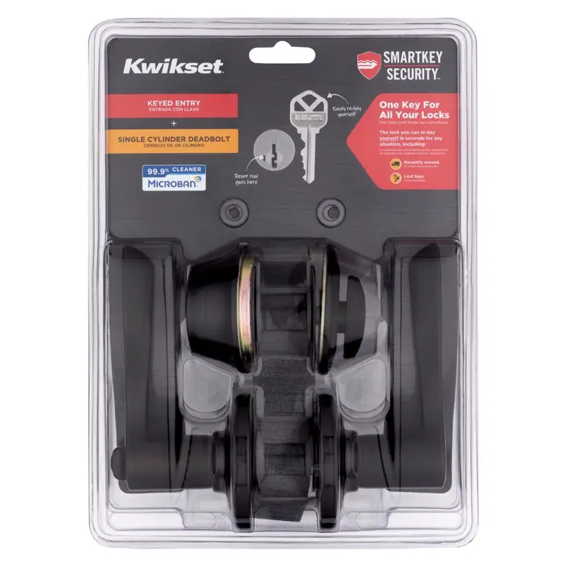Kwikset 96900-420 SmartKey Security Lever and Single Cylinder Deadbolt Modern Home Security