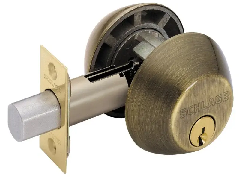 Schlage B62N609 Deadbolt, 1 Grade, SC1 Key, Metal, Antique Warm alloy, 2-3/8, 2-3/4 Backset, C Keyway Schlage