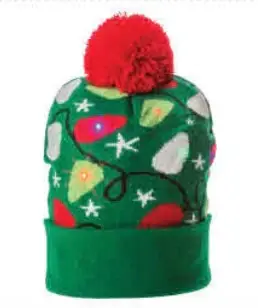 CHRISTMAS FLASHING LIGHTS KNIT POM POM CAP