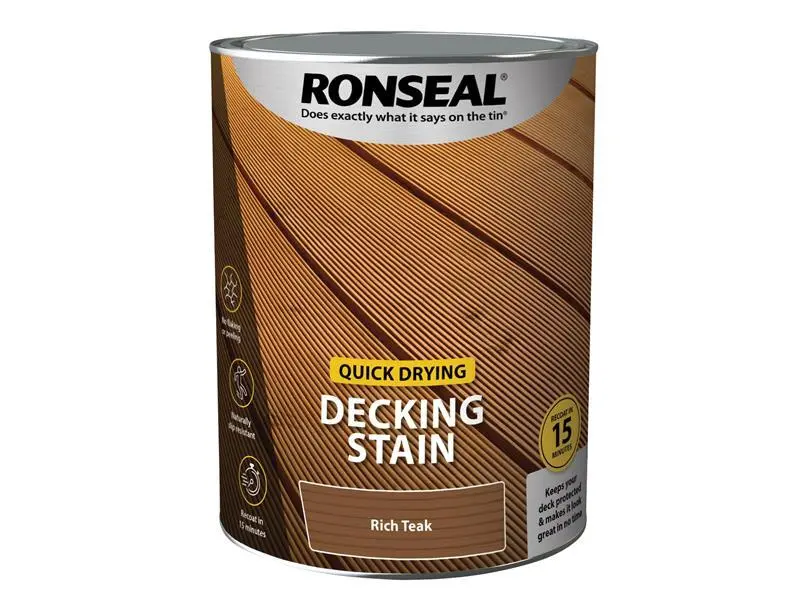 Ronseal Instant Drying Decking Stain Rich Teak 5 litre