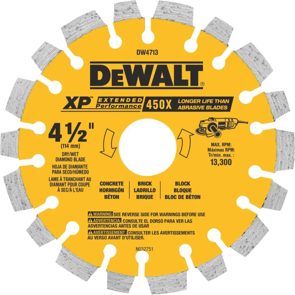 DeWalt Extended Performance 4-1/2 Inch Segmented Diamond Blade