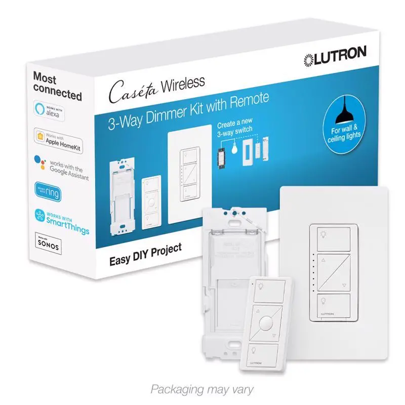 Lutron Caseta White 150W 3-Way Dimmer Switch Remote Control LED Lights