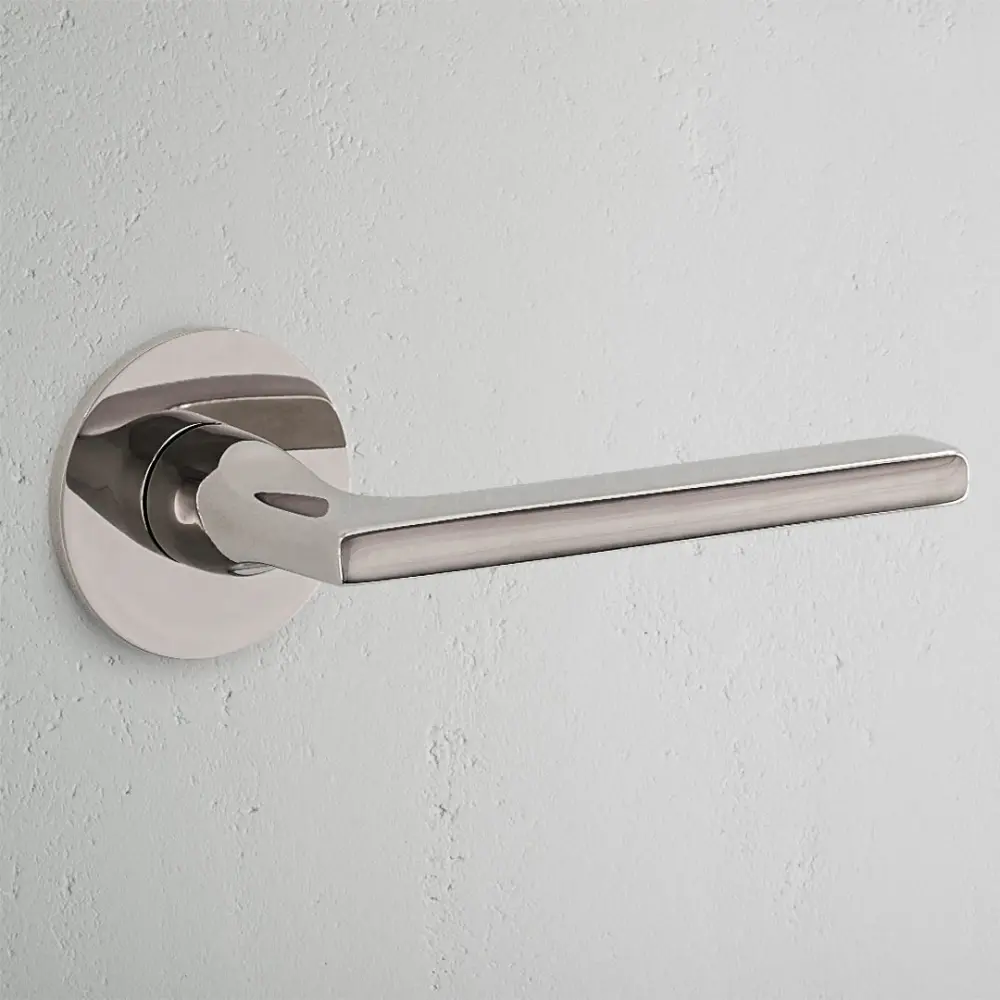 Clayton Fixed Door Handle Flush Rose - Smooth Nickel
