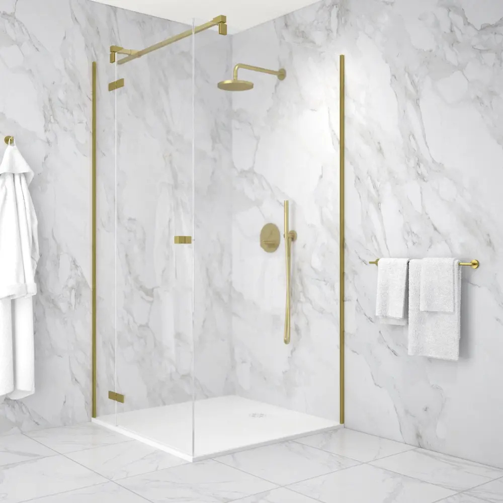 Hinged 1000mm Shower Door & 1000mm Side Panel - Brushed Warm alloy