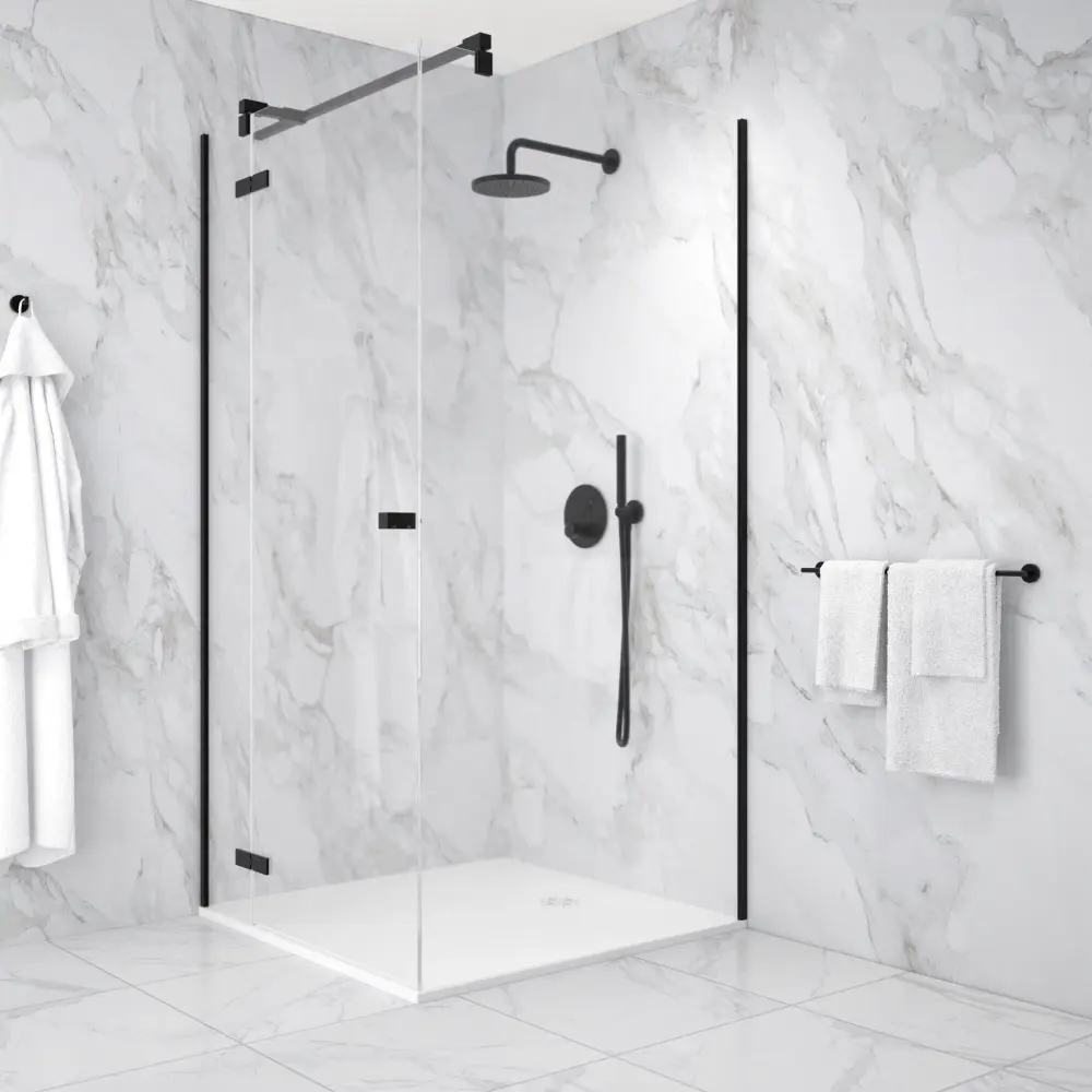 Hinged 1000mm Shower Door & 1000mm Side Panel - Matt Onyx