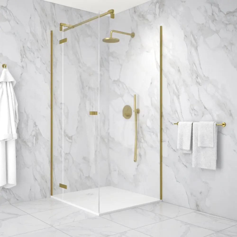 Hinged 1000mm Shower Door & 900mm Side Panel - Satin-brushed Brass
