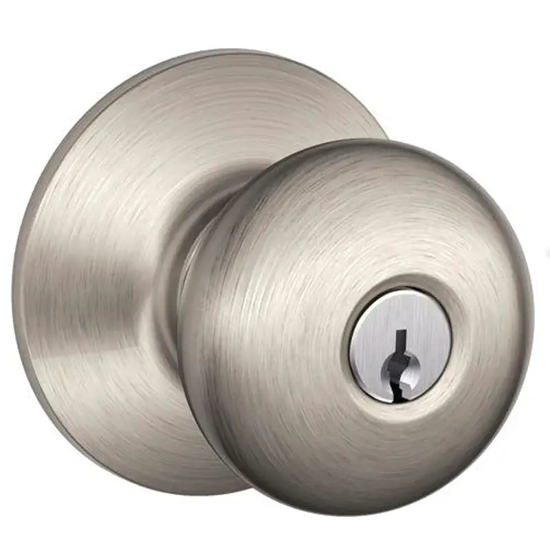 Schlage F Series F51A PLY 619 Entry Knob, Plymouth, Knob Handle, Satin Nickel, C Keyway, 2-3/4 Dimensions, Yes ANSI Grade ...