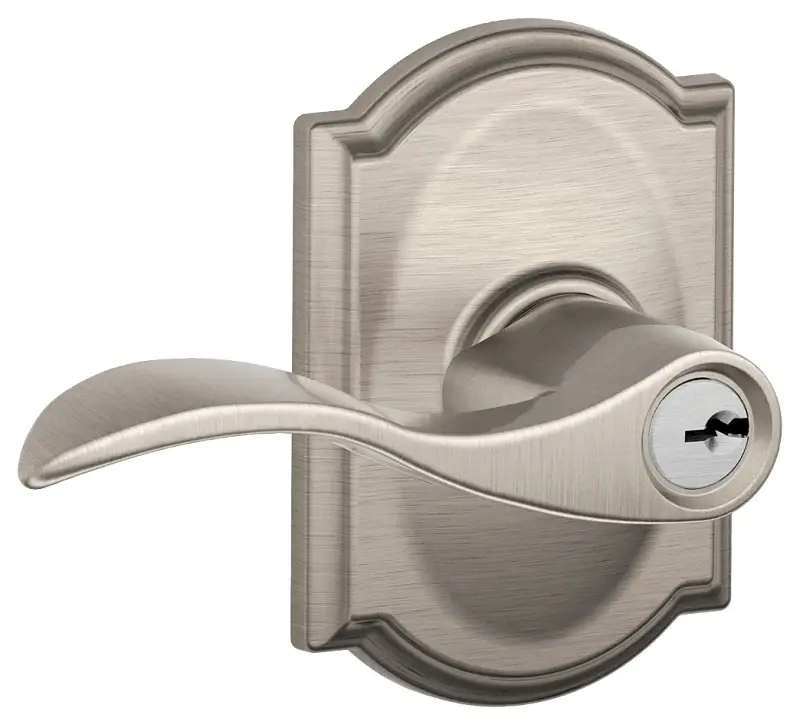 Passage Door Schlage Accent Series F51A VACC619CAM Entry Lever, Mechanical Lock, Satin Nickel, Residential, 2 Grade