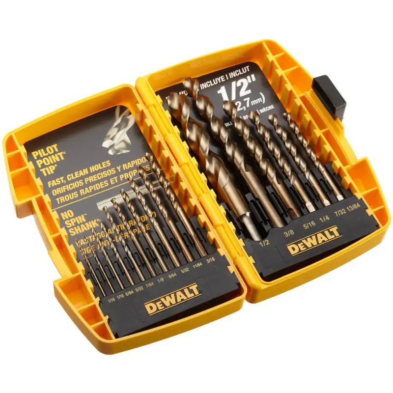 DeWalt DW1956 Split Point Drill Bit Set Pilot Point Tip 16-Piece Comprehensive Drill Bit Set