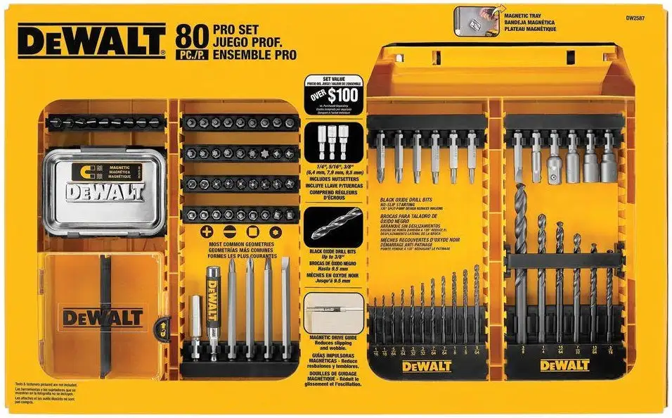 DeWalt DW2587 Professional Drilling and Driving Bit Set 80 Pieces Various Materials