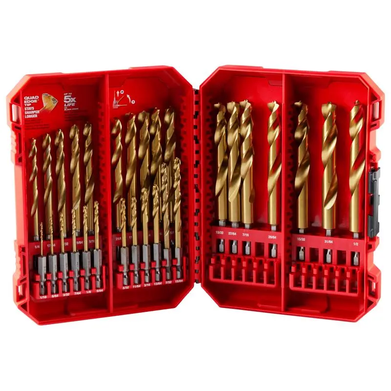 Milwaukee Shockwave Titanium Red Helix Drill Bit Set Hex Shank 29 Piece Tough Materials
