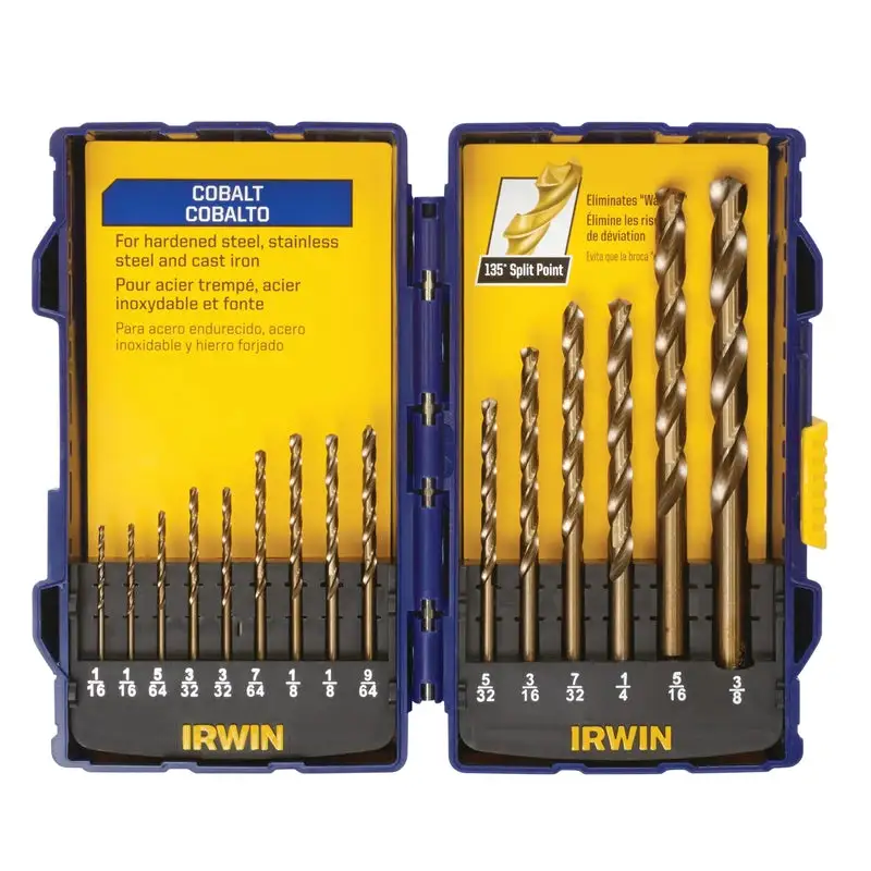 Irwin Cobalt Steel Drill Bit Set Straight Shank 15 pc Hard Materials