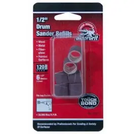 Drum Sander Refills - 120-Grit Fine Resin Cloth Sleeve 1/2 x 1/2-Inch 6-Pack Gator Grit