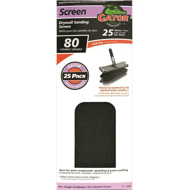 Gator 3304 Silicon Carbide Drywall Sanding Screen 80 Grit 11-1/4 x 4-1/4 Rough Sanding