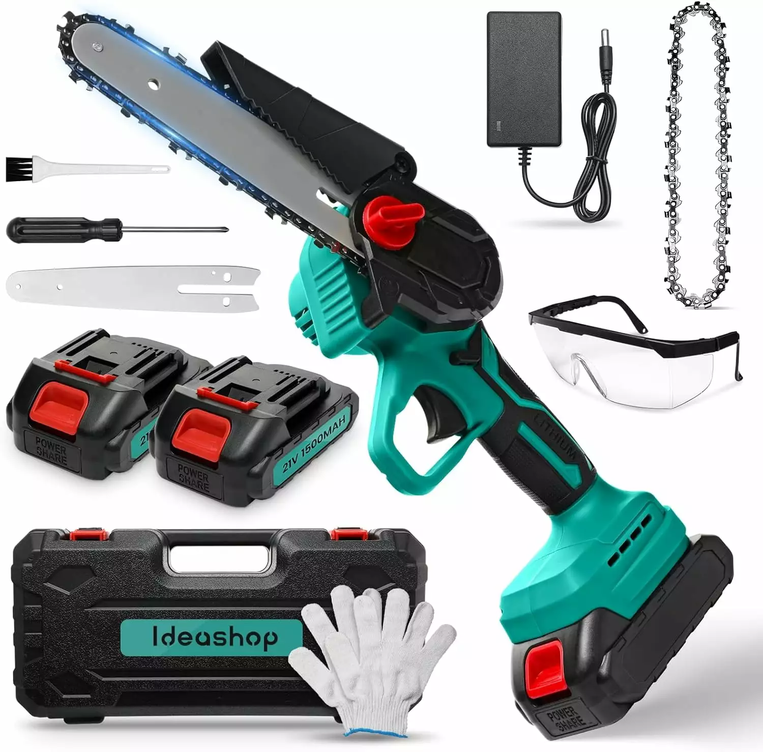 Ideashop Mini Travel-friendly Electric Chainsaw Cordless. 6 Inch Rechargeable Handheld Chain Saw 2Pcs 21V Battery & Charge...