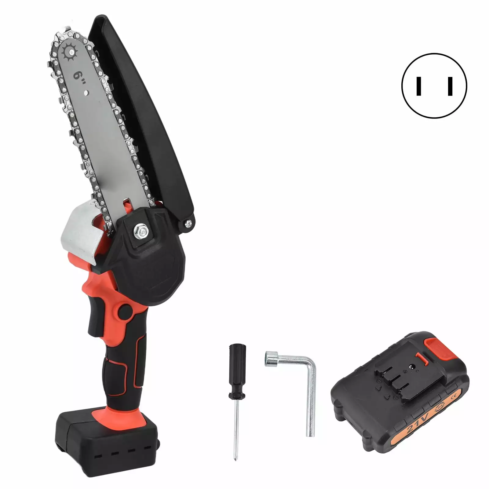 6in 21V Mini Chainsaw Brushless Travel-friendly 2000mAh Battery Powered 100V 240V Tree TrimmingUS Plug itacadapter