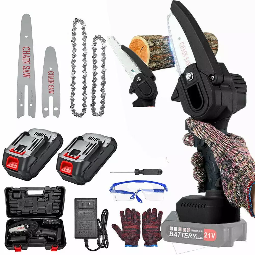 Mini Chainsaw 6-Inch 2 Battery. Cordless Power Chain Saws. Handheld Small Chainsaw Wood Cutting Tree Trimming Sttoay