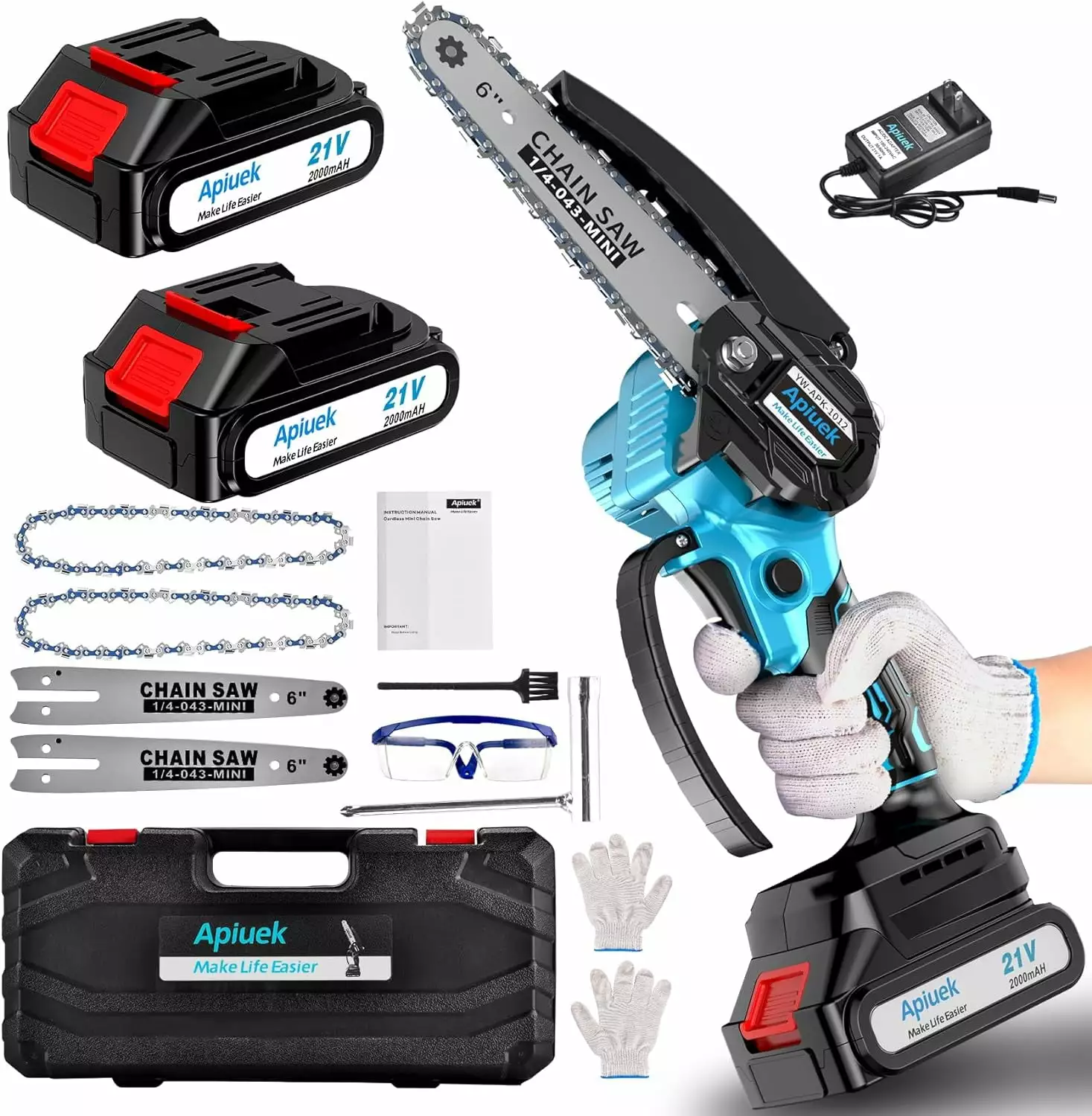 Mini Electric Chain Saw. 6 Inch Cordless Chainsaw. 2 Pcs Rechargeable Battery. Space-saving One-Hand Use And Auto Lubricat...