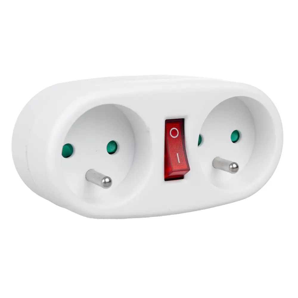 Maclean Current Outlet, Socket Splitter 2 Sockets and Circuit Breaker, Type E, 2x16A, MCE337 E