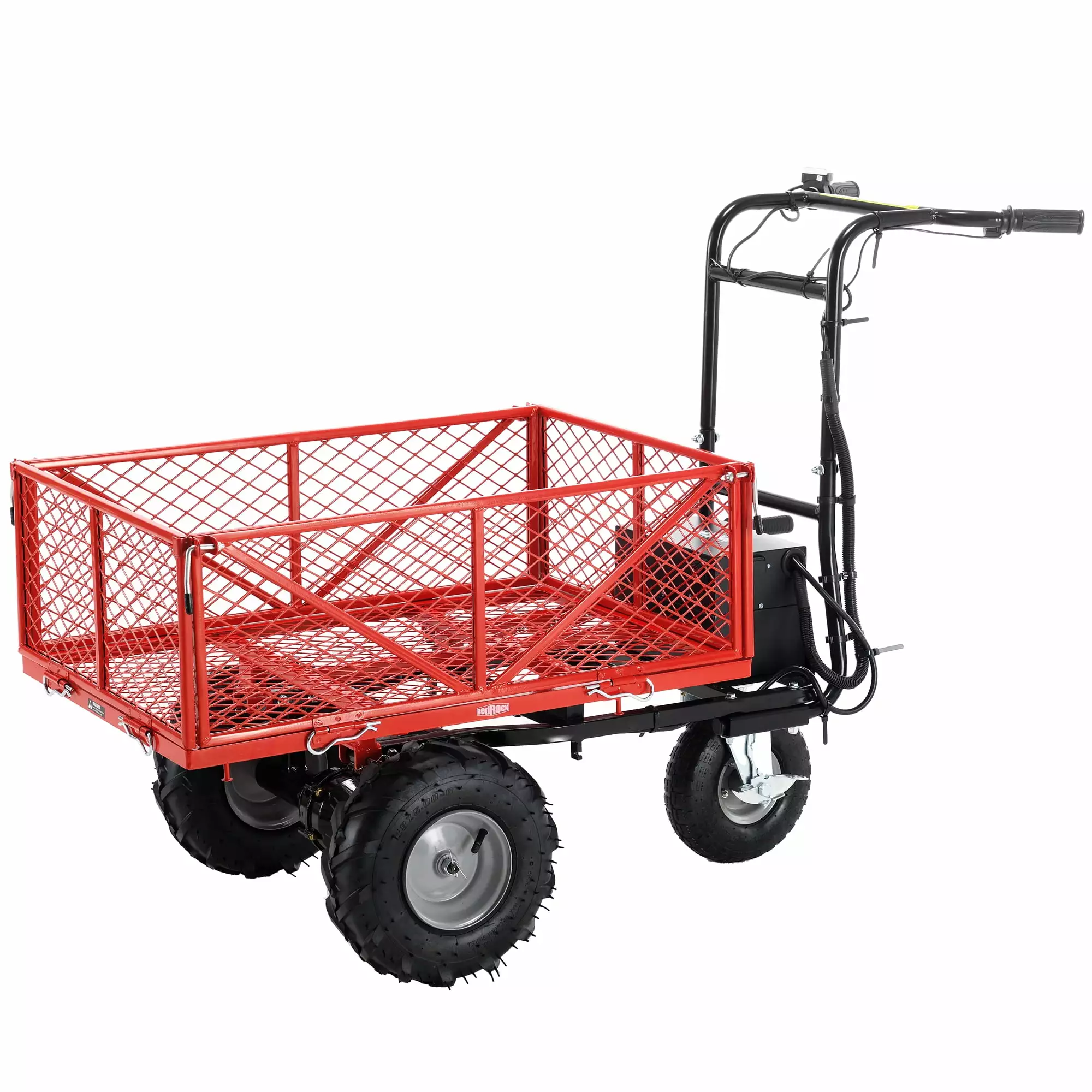 Electric Powered Wheelbarrow Utility Cart - 500W. 48V28Ah. 500lbs Capacity. Steel Material Hauler - Red