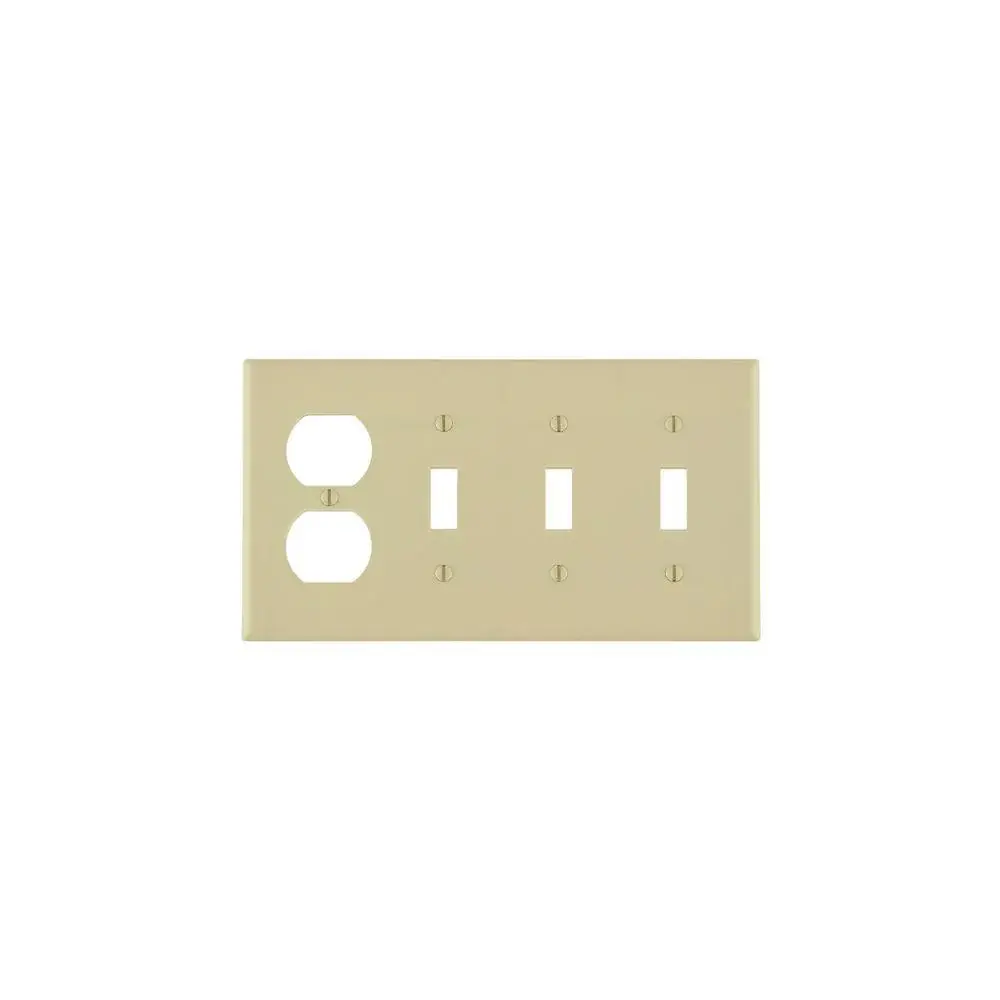 P38I Leviton Combination Wallplate, 4-Gang; 3-Toggle, 1-Duplex Device, Standard Size, Thermoset, Device Position - Ivory E...