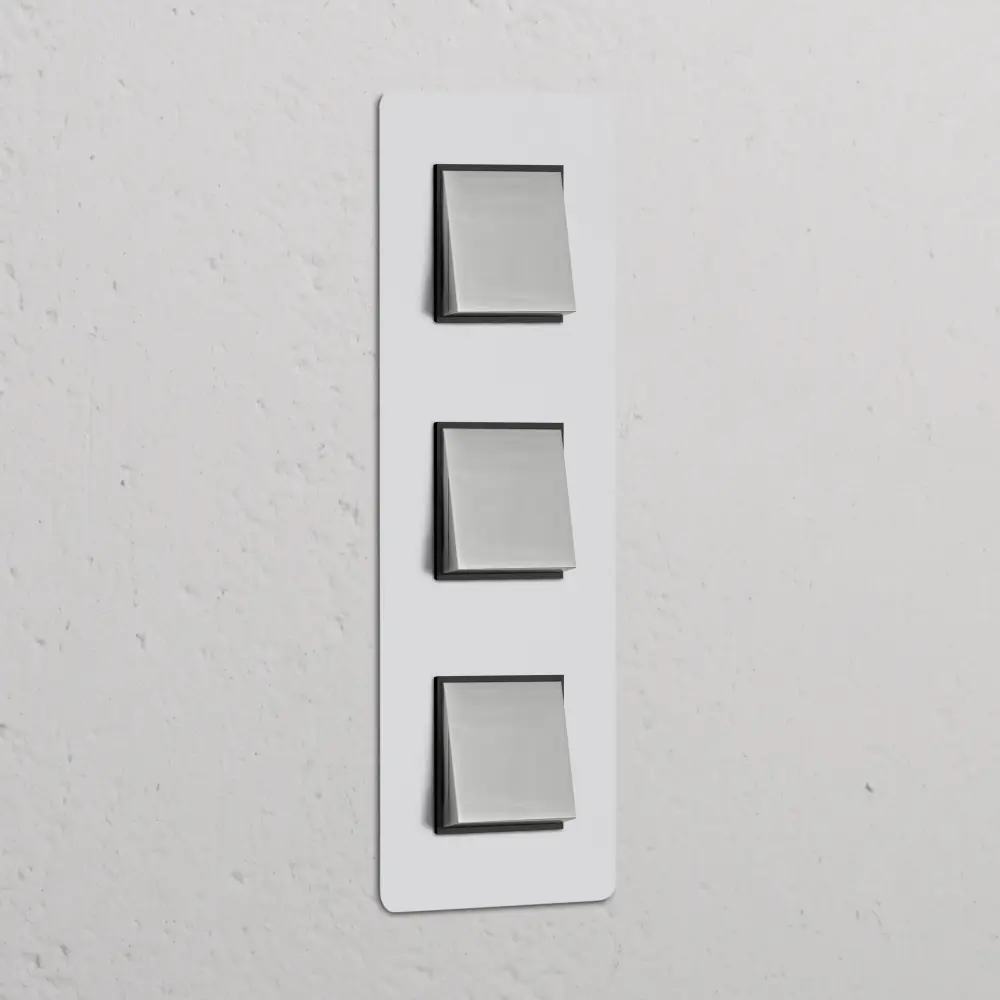 Kew Threefold 3x Vertical Rocker Switch - Paintable Polished Nickel | Black