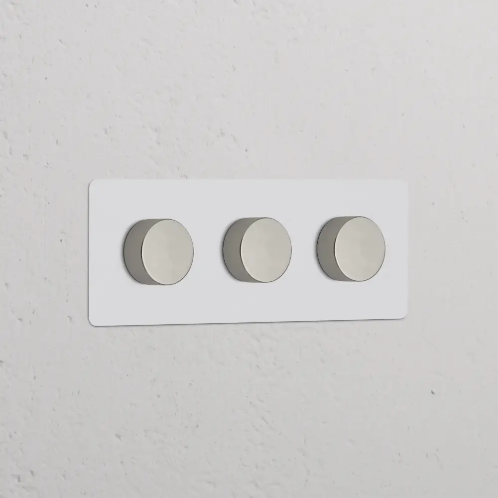 Kew Triple 3x Dimmer Switch - Paintable Glossy Nickel - Rocker Style