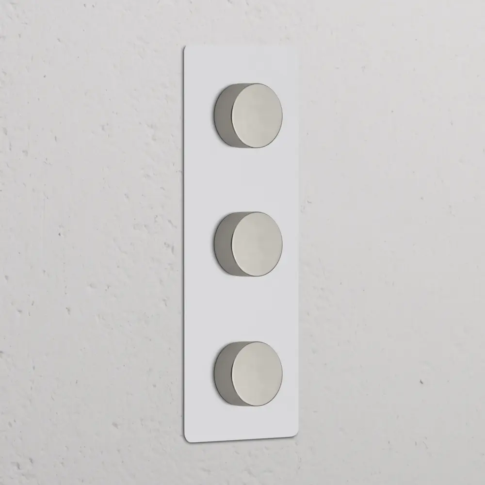 Kew Triple 3x Vertical Multiway Dimmer Switch - Paintable Smooth Nickel