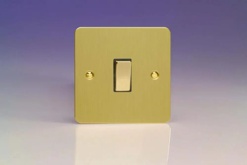 Toggle Varilight 1-Gang 20A Double Pole Rocker Light Switch Textured Brass XFB20D