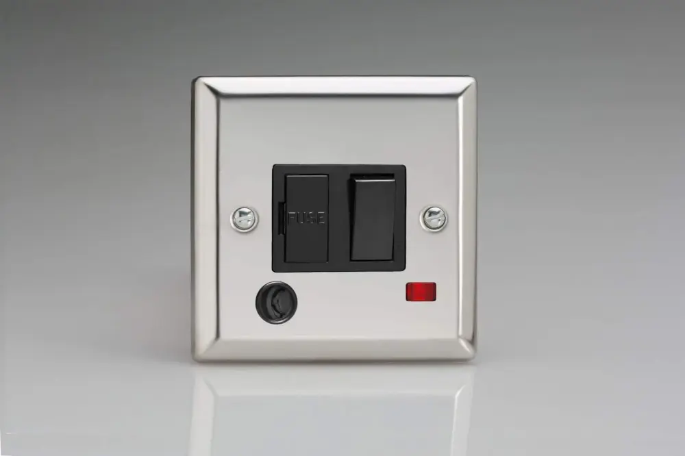 Varilight 13A Switched Fused Spur + Neon + Flex Outlet Mirror Shiny metal XC6FONB