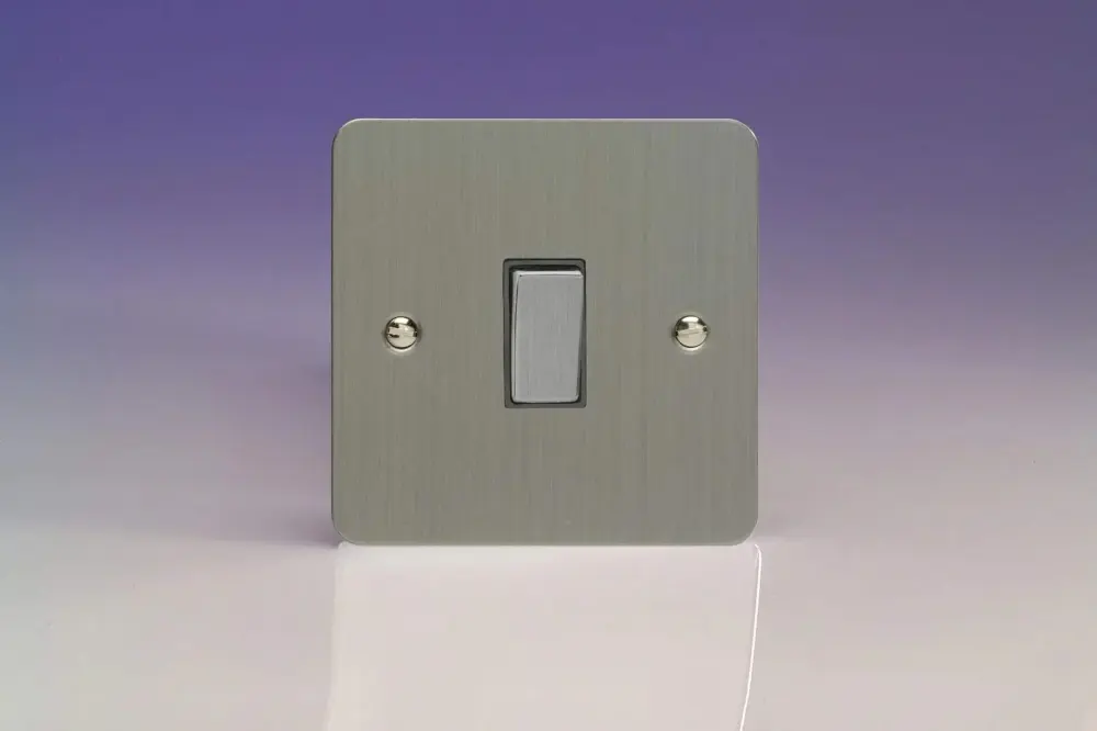 Varilight 1-Gang 20A Twofold Pole Rocker Light Switch Brushed Steel XFS20D