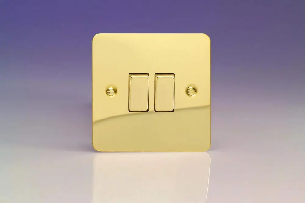 Varilight 2-Gang 1-Gang Intermediate And 1-Gang 1 or 2 Way 10 Amp Switch Mirror Ultra Flat Glossy Brass XFV71D