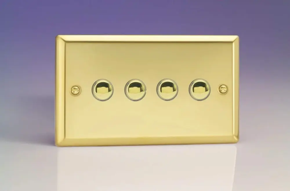 Varilight 4-Gang 6A 1- or 2-Way Push-On/Off Impulse Switch (Twin Plate) Victorian Warm alloy XVP4 Lutron