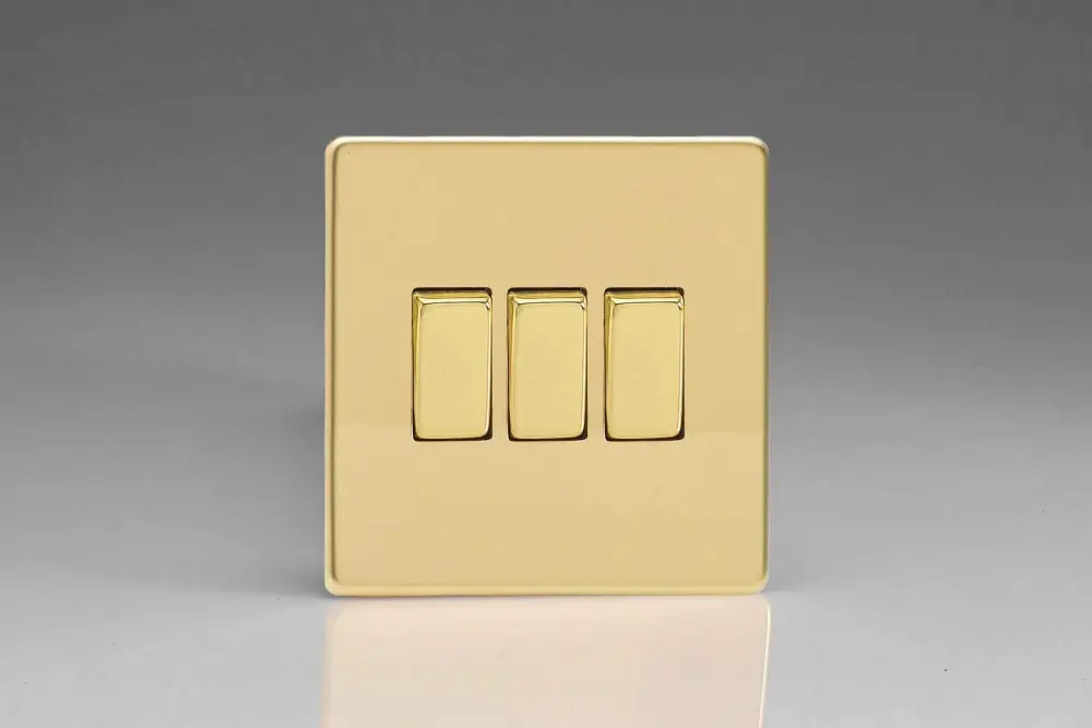 Varilight Flat Plate Screwless Polished Warm alloy 3 Gang Light Switch XDV3S