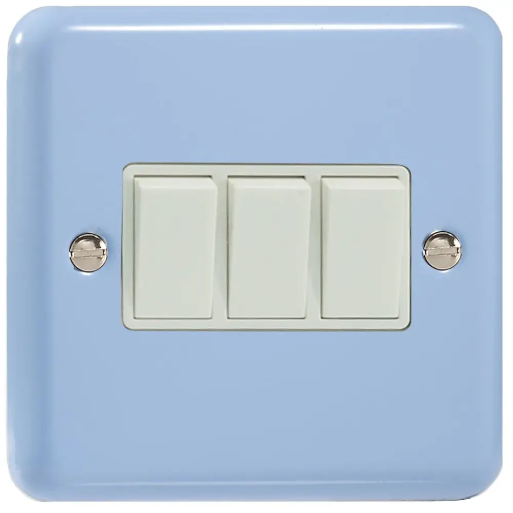Varilight 3 Gang (Triple), 1 or 2 Way 10 Amp Switch, Iconic Lily Duck Egg Blue XY3W.DB