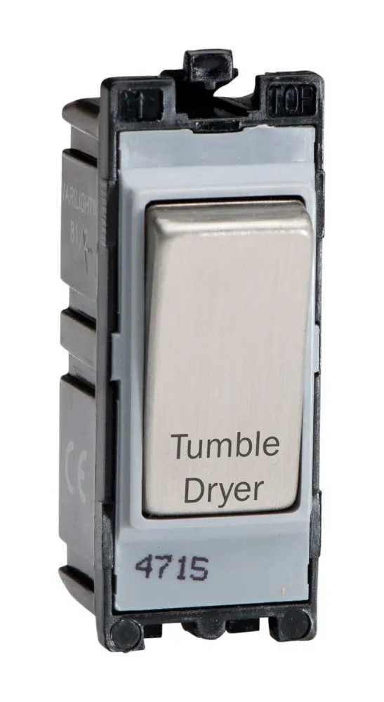 Varilight Inscribed 20A 1-Way Double Pole Switch 'Tumble Dryer' PowerGrid Steel G201DS.TD