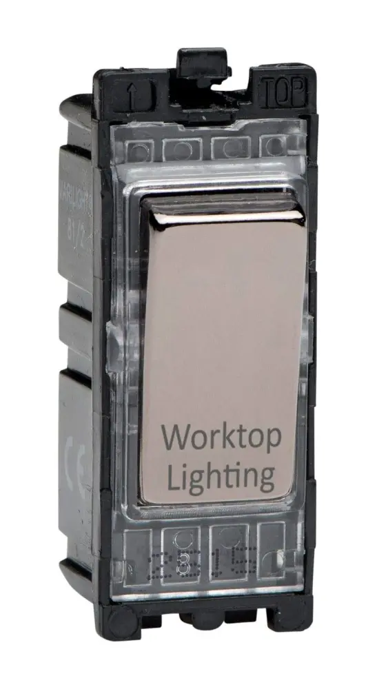 Varilight Iridium Black Powergrid Carved design 20 Amp 1-Way Double Pole Switch 'Worktop Lighting'