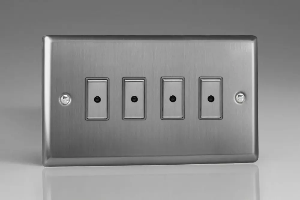 Varilight JTE104 Archetypal Brushed Steel 4 Gang V-Pro Remote/Touch Master LED Dimmer 0-100W