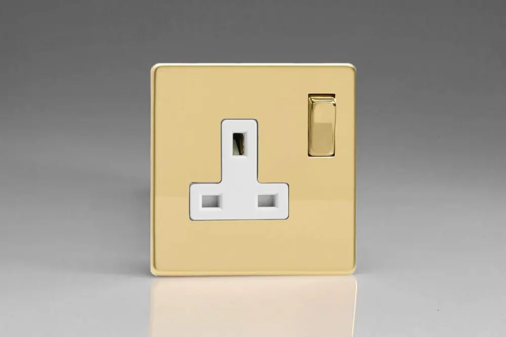Varilight XDV4WS 13A Socket Polished Brass Chalk 1-Gang