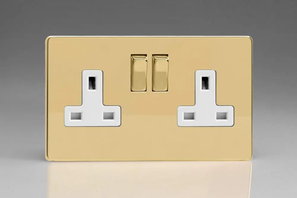 Varilight XDV5WS 13A Socket Polished Warm alloy White 2-Gang Bedroom Lighting