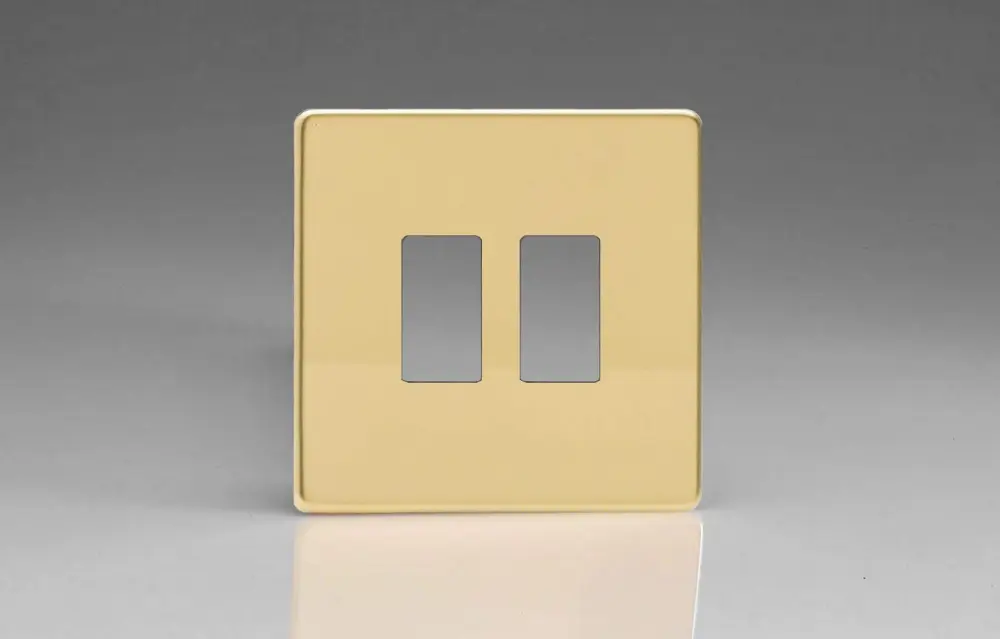 Varilight XDVPGY2S Screwless Glossy Brass 2-Gang Grid Plate (Single Plate)