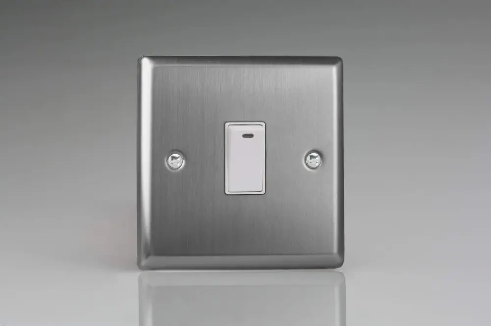 Varilight XT20NW Vintage Brushed Steel 1-Gang 20A Double Pole Switch + Neon Indicator