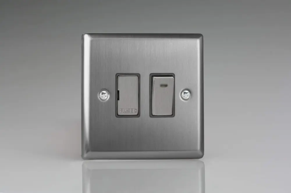 Varilight XT6ND Classic Satin-brushed Steel 1-Gang 13A Switched Fused Spur + Neon
