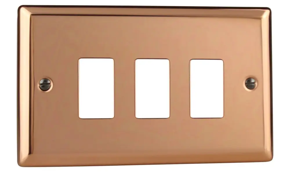 Professional Grade Varilight 3-Gang PowerGrid Plate Including Yoke (Twin Plate) Shiny Copper